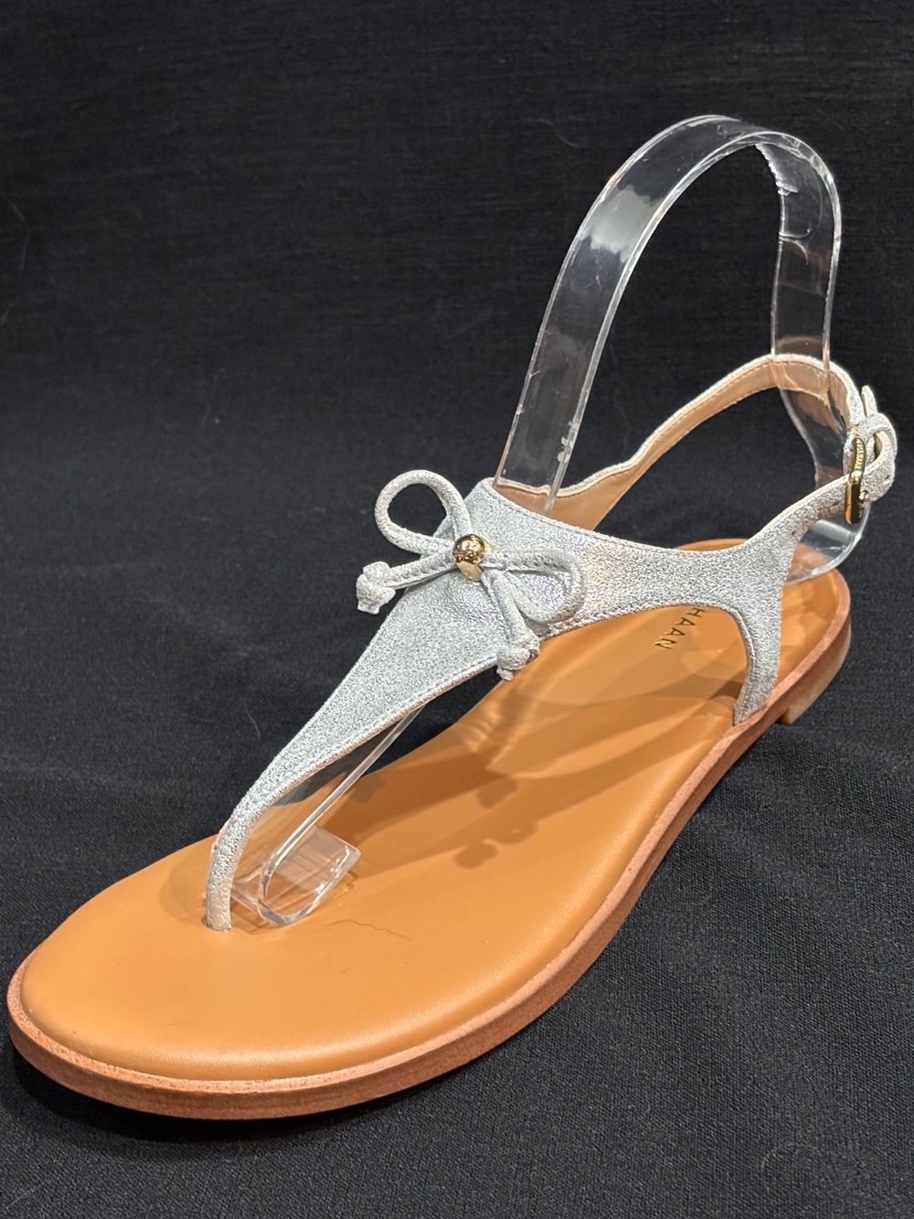 Cole Haan Findra Thong Bow Detail Buckle Ankle Strap Sandals Silver Womens 7B